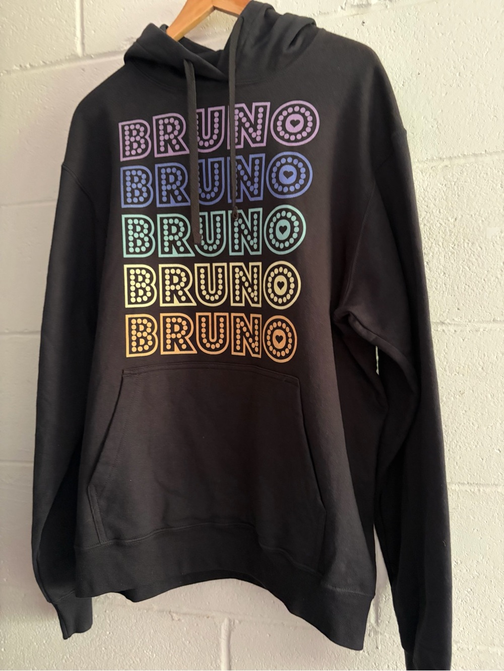 Bruno mars  Black Hoodie with Rainbow Logo Large unisex